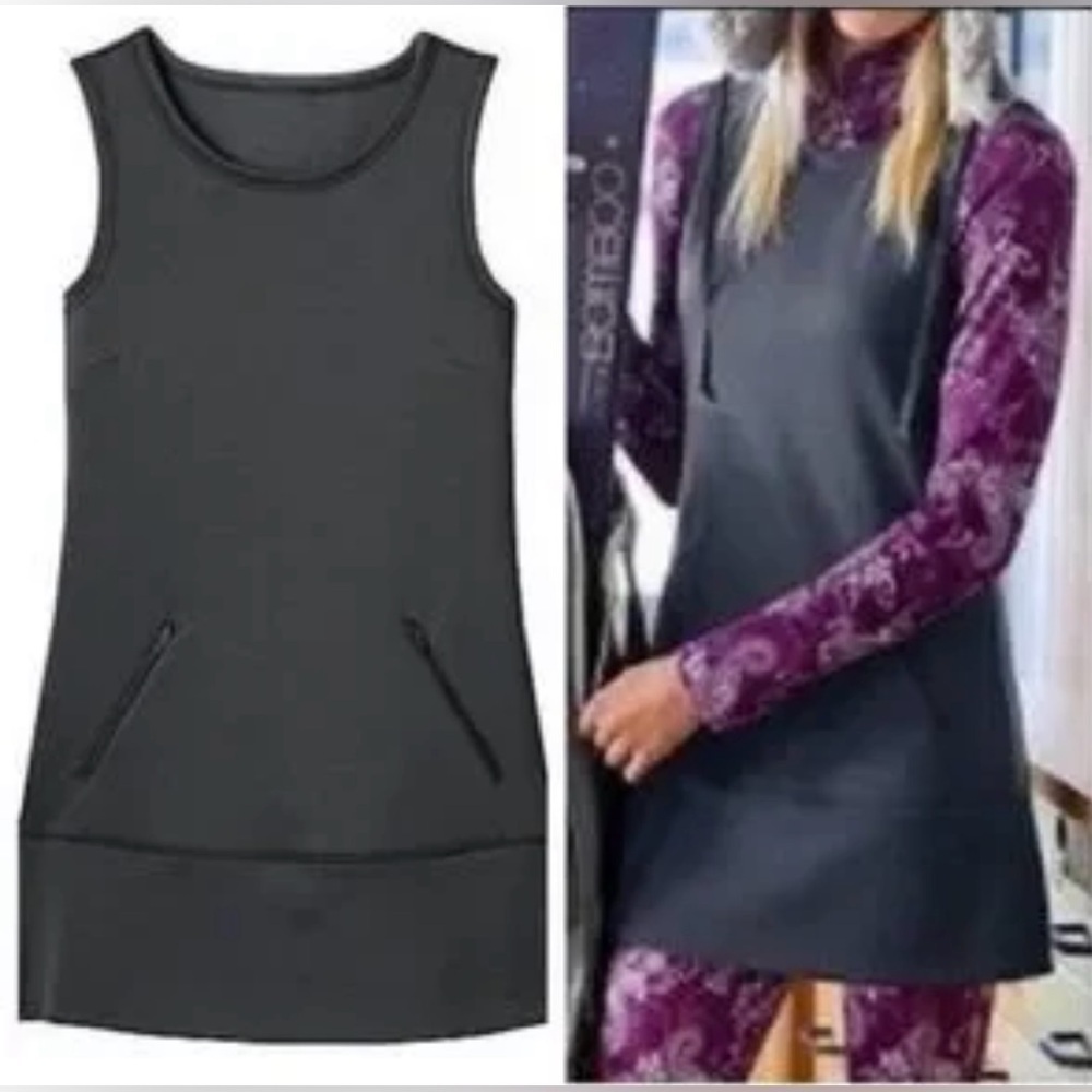 Athleta Hot When You’re Not scba knt flce drss w 2 frnt zp  pckts & bnd hm SZ MP
